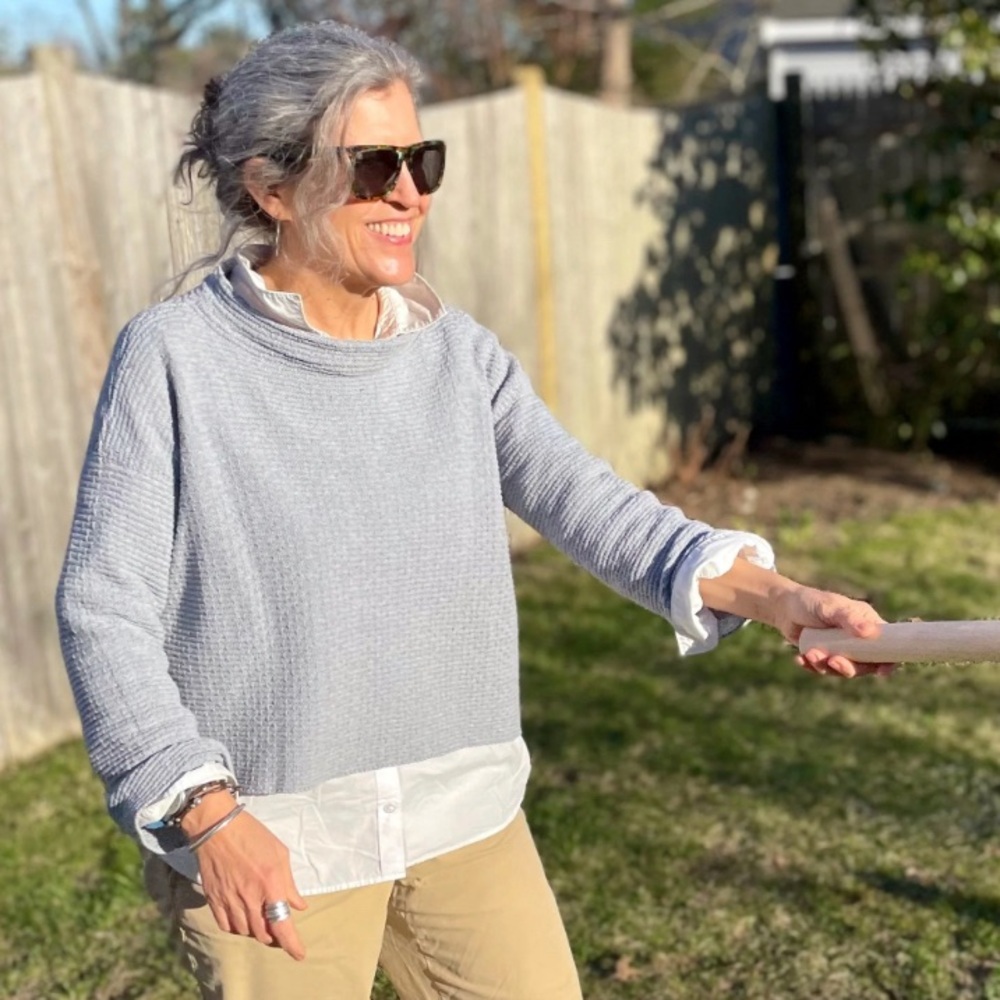 Muriel’s Of Vermont The Cotton Textured Funnel Neck Sweater Light Grey Organic